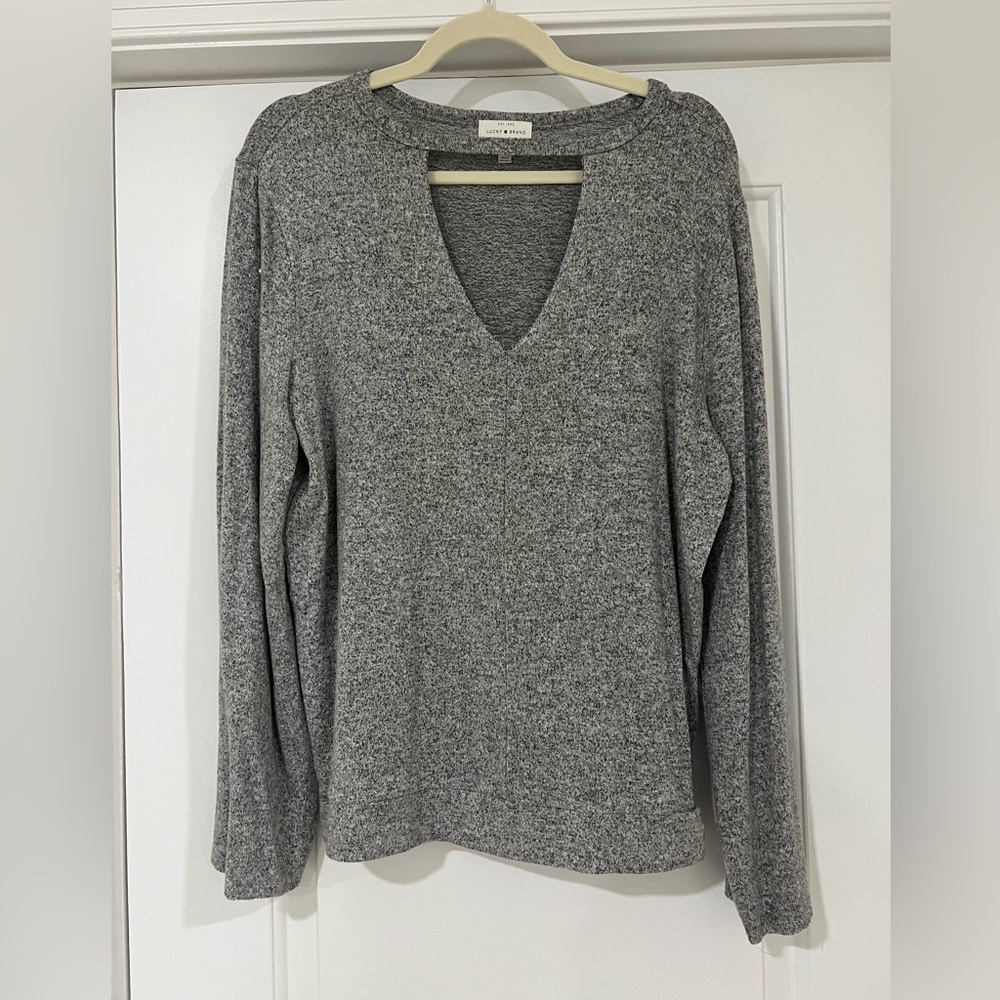 Lucky Brand Gray Keyhole V-neckline Top